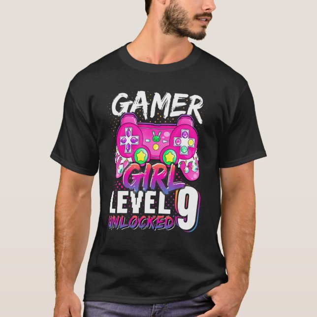 Camiseta Jogo De Vídeo Desbloqueado Do Nível 9 Da Gamer leg (Frente)