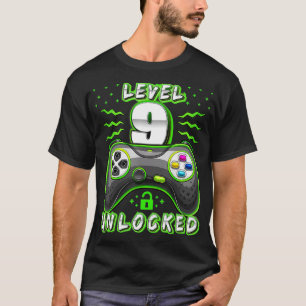 Camiseta Jogo de Vídeo Desbloqueado Nível 9 - Nono Aniversá