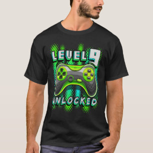 Camiseta Jogo de Vídeo Desbloqueado Nível 9 - Nono Aniversá