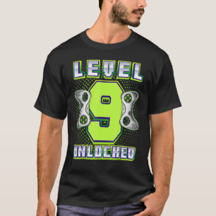 Camiseta Jogo de Vídeo Desbloqueado Nível 9 - Nono Aniversá