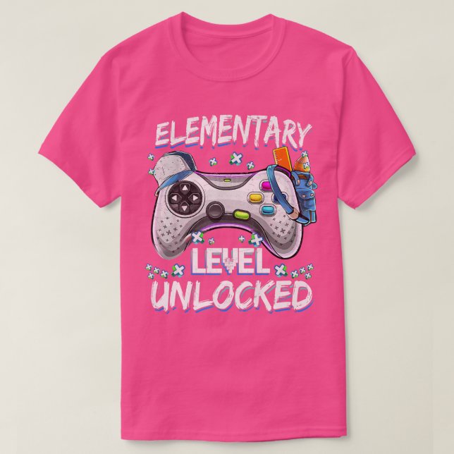 Camiseta Jogo de vídeo desbloqueado no nível elementar de v (Frente do Design)