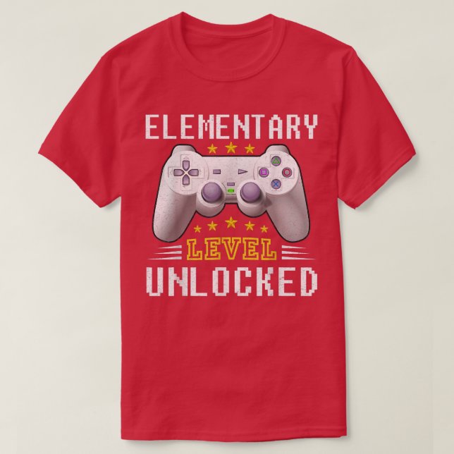 Camiseta Jogo de vídeo desbloqueado no nível elementar de v (Frente do Design)