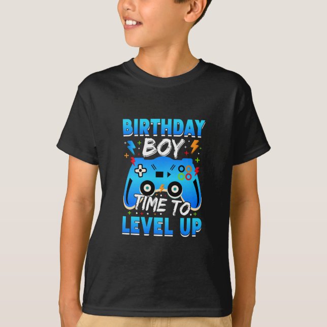 Camiseta Jogo de Vídeo do Birthday Boy Level Up (Frente)