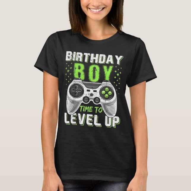 Camiseta Jogo de Vídeo do Birthday Boy Level Up (Frente)