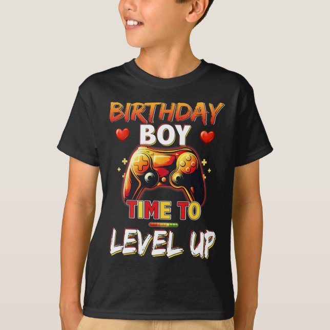 Camiseta Jogo de Vídeo do Birthday Boy Level Up (Frente)