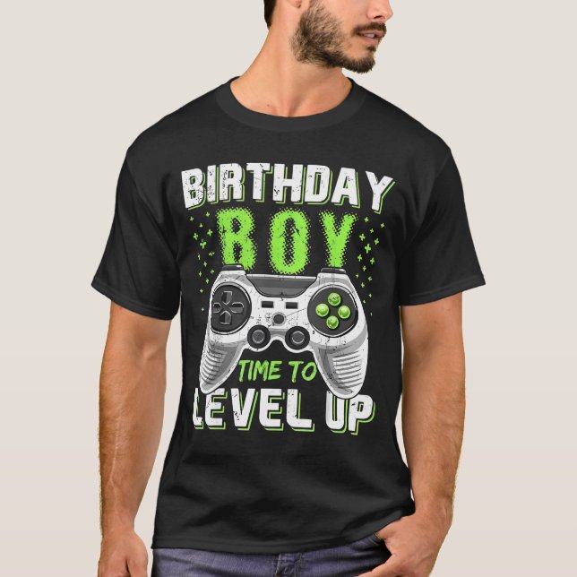 Camiseta Jogo de Vídeo do Birthday Boy Level Up (Frente)