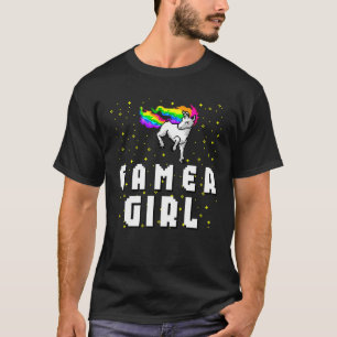 Camiseta Jogo de Vídeo Gamer Bonito Galáxia Arco-Íris Unicó