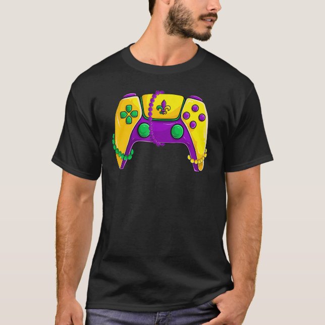 Camiseta Jogo de Vídeo Miçangas Crianças Mardi Gras Gamer B (Frente)