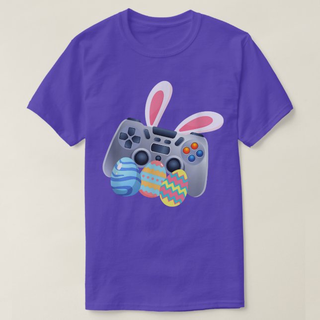 Camiseta Jogo de Vídeo Ovos Coelhinhos Páscoa Boinas (Frente do Design)