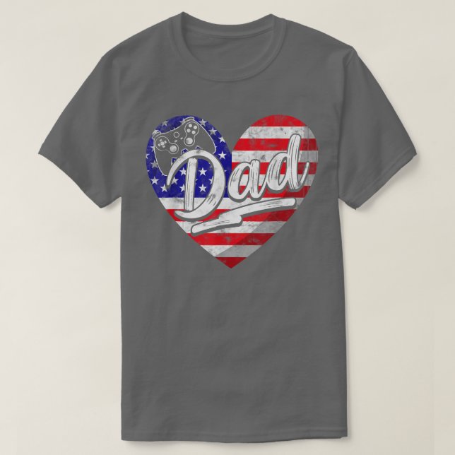 Camiseta Jogo de Vídeo Patriótico American Flag Heart  (Frente do Design)