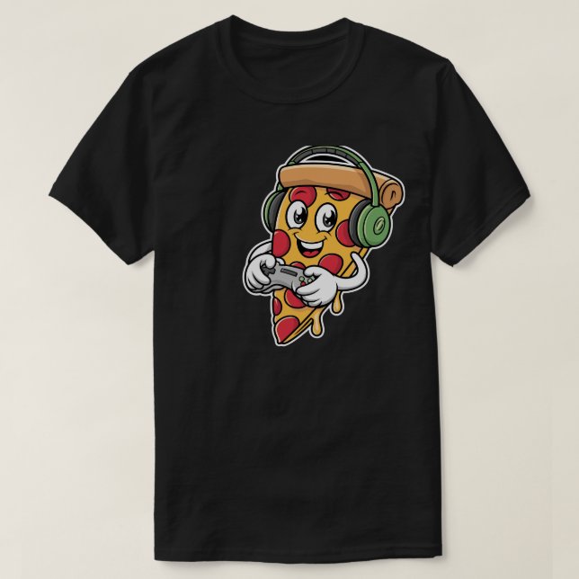 Camiseta jogo de vídeo pizza a cinza (Frente do Design)