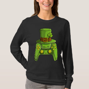 Camiseta Jogo de Vídeo Verde Trevo de Quatro Folhas Sortudo