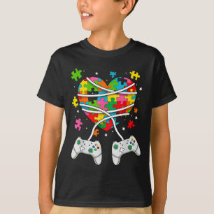 Camiseta Jogo eletrônico colorido quebra-cabeça coração con