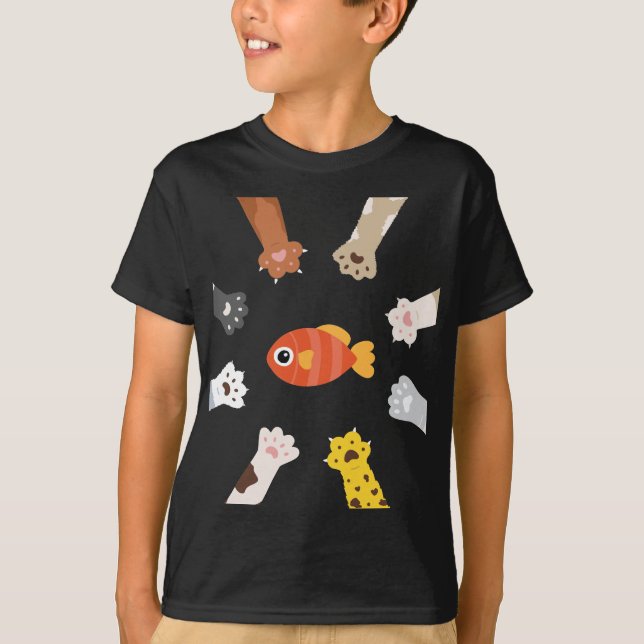 Camiseta Jogo Engraçado De Gatos De Design Para Capturar Pe (Frente)
