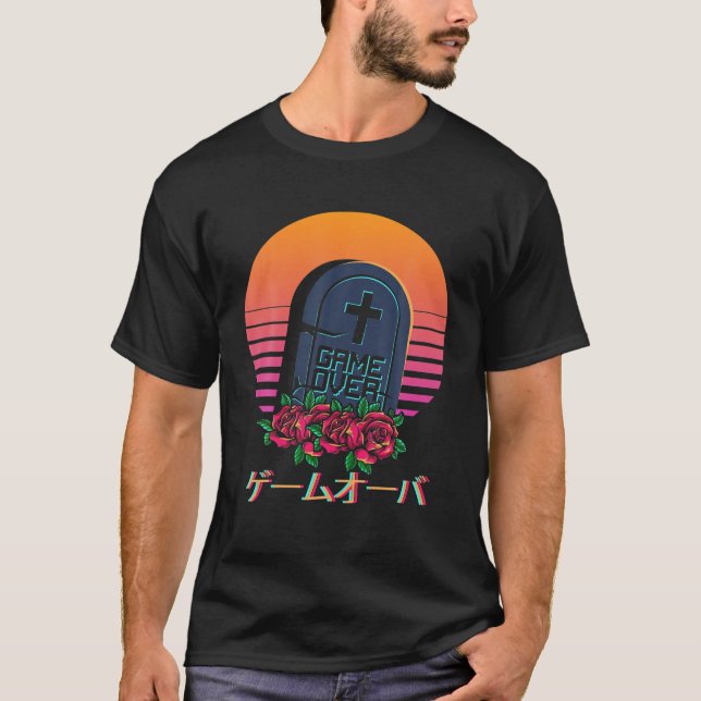 Camiseta Jogo Japonês Vaporwave Sobre Flores Estéticas Ros (Frente)