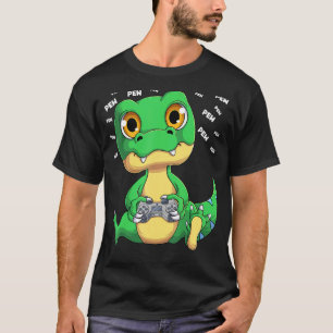 Camiseta Jogo Jogador de Vídeo Dinossauro Jogando Rex Pew G
