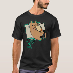 Camiseta Jogo Nerdy Gamer Cat Comendo Tacos Pausa
