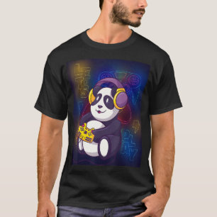 Camiseta jogo panda gamer jogando fones de ouvido controlad