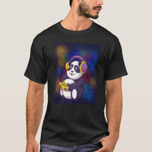 Camiseta jogo panda gamer jogando fones de ouvido controlad