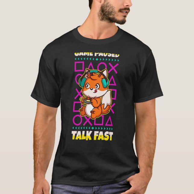 Camiseta Jogo Pausa Conversa Rápida Jogador de Vídeo Fox (Frente)