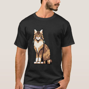 Camiseta Jogo Retro de Estilo 32-bit Arte Pixel de Gato Mai