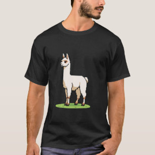 Camiseta Jogo Retro de Estilo 32-bit Arte Pixel Llama