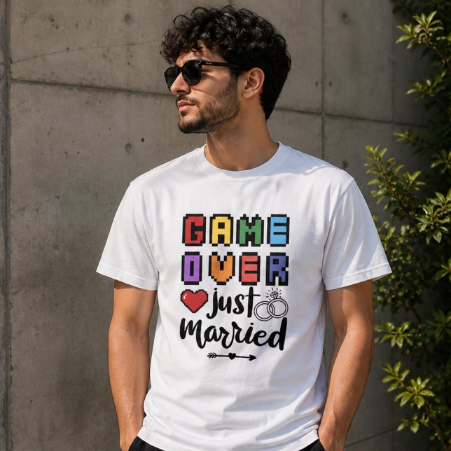Camiseta Jogo Retro Pixel Game Over Casamento Amor (Criador carregado)