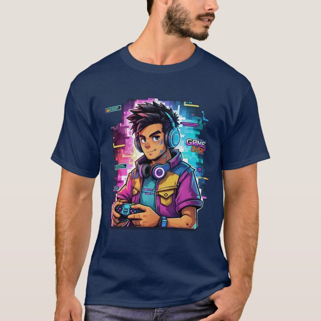 Camiseta Jogo Sobre a Escova de Arte Neon Gamer (Frente)