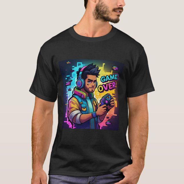 Camiseta Jogo Sobre Neon Gamer T-Shirt Futurística Cyberpun (Frente)