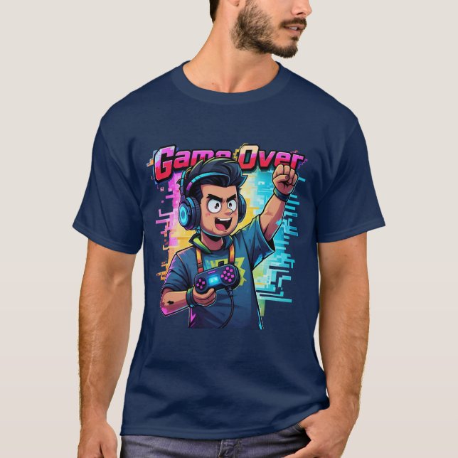 Camiseta Jogo sobre Neon Glitch T-Shirt Retro Gamer tshirt (Frente)