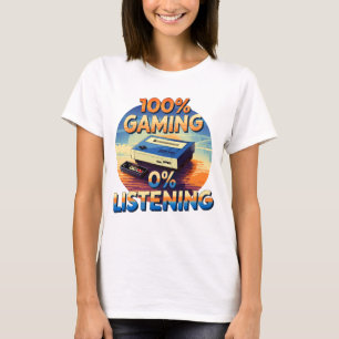 Camiseta Jogos 0% Ouvindo Gamer Engraçado Estilo de Retro