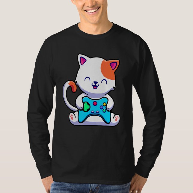 Camiseta Jogos de Cat com Console de Jogos (Frente)