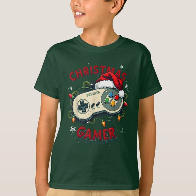 Camiseta Jogos de controladora de jogos de Natal (Frente)