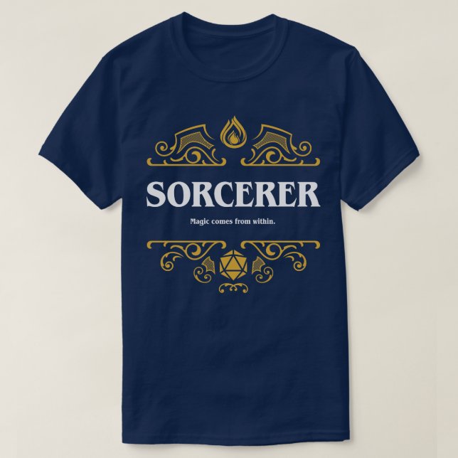 Camiseta Jogos de RPG Tabletop Classe do Sorcerer (Frente do Design)