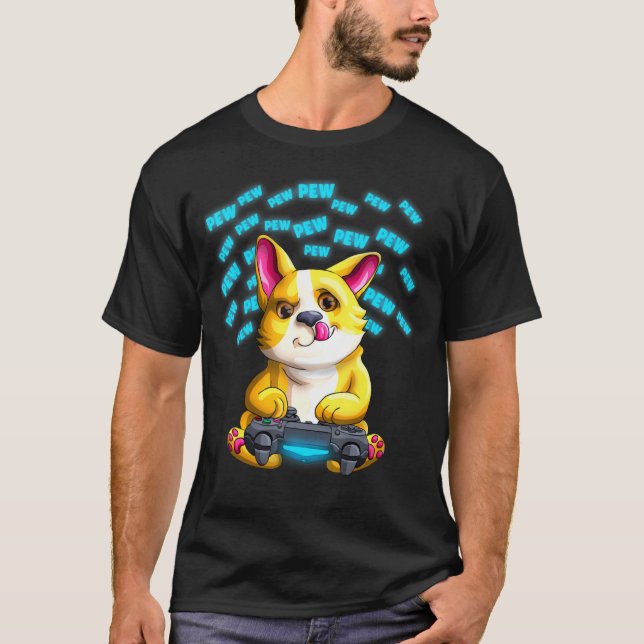 Camiseta Jogos de vídeo Pew Gamer Corgi Welsh Pewpewpew (Frente)