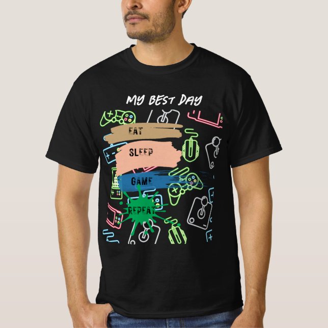 Camiseta Jogos: EAT SLEEP GAME REPEAT - personalizar texto (Frente)