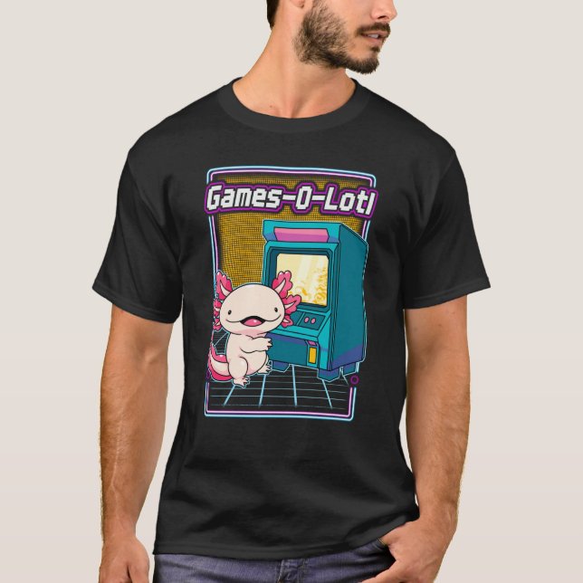 Camiseta Jogos em lota Axolotl Jogando Arcade Game Machine  (Frente)