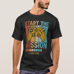 Camiseta Jogos iniciam a missão carregando o jogo de vídeo