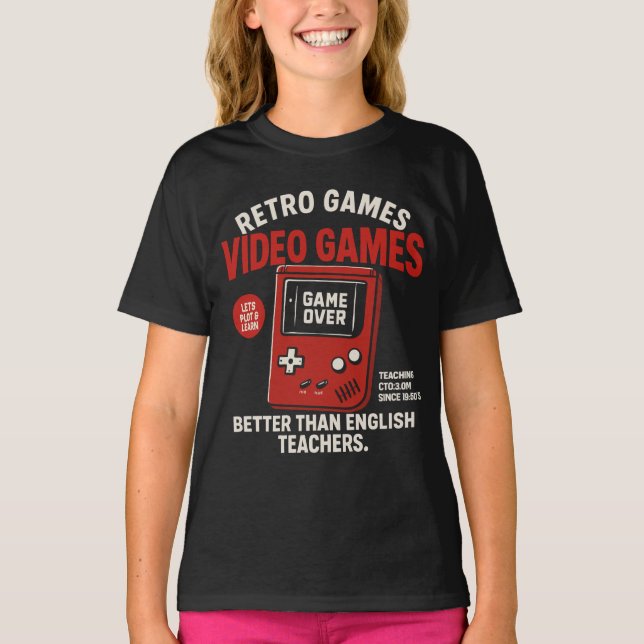 Camiseta Jogos retrô videogames ensinando inglês desde  (Frente)