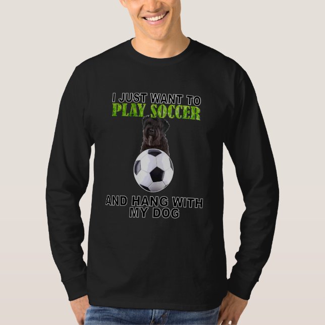 Camiseta Jogue futebol travado com o cão Bouviers De Flandr (Frente)