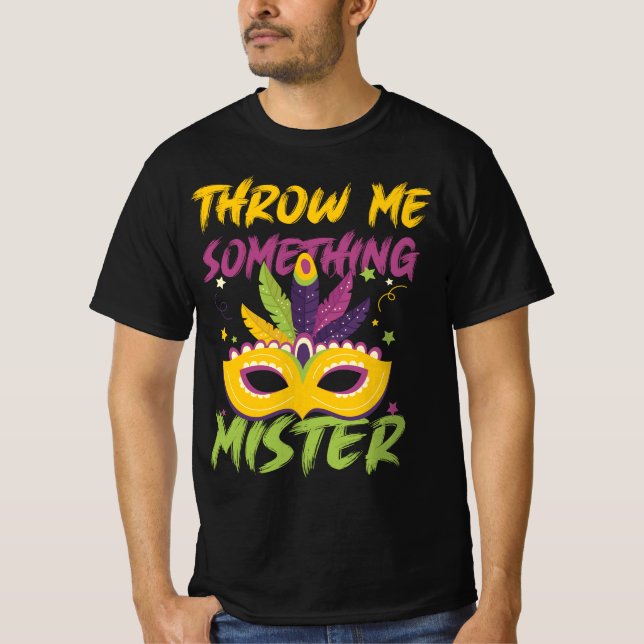 Camiseta Jogue-Me Algo, Sr. Festa miçanga Mardi Gras (Frente)