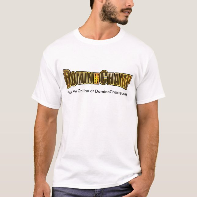 Camiseta Jogue-me em linha em DominoChamp.com (Frente)