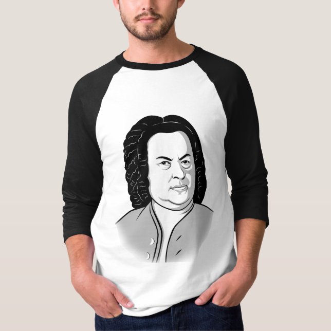Camiseta Johann Sebastian Bach cartoon em preto branco (Frente)