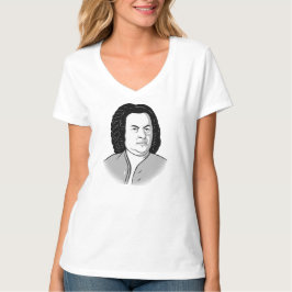 Camiseta Johann Sebastian Bach Cartoon Weiß em schwarz, Est