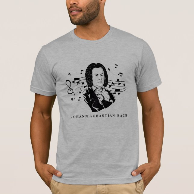 Camiseta Johann Sebastian Bach Portrait e Bust com Notes (Frente)