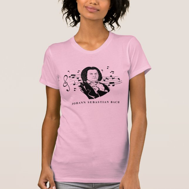 Camiseta Johann Sebastian Bach Portrait e Bust com Notes (Frente)