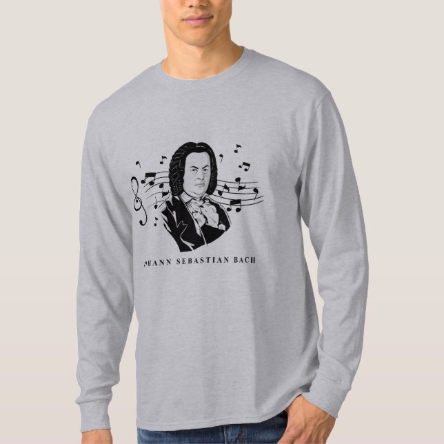 Camiseta Johann Sebastian Bach Portrait e Bust com Notes (Frente)