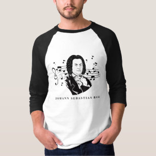 Camiseta Johann Sebastian Bach Portrait e Bust com Notes