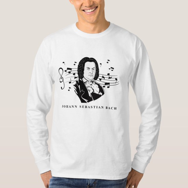 Camiseta Johann Sebastian Bach Portrait e Bust com Notes (Frente)