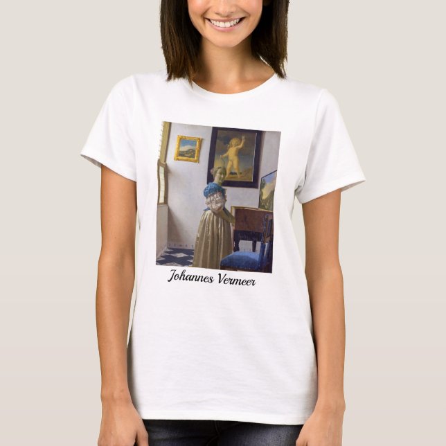 Camiseta Johannes Vermeer - Dama de pé em uma Virgínia (Frente)